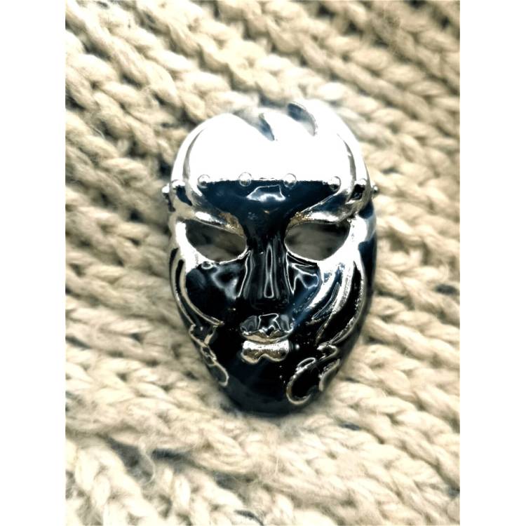 Broche visage Pierrot couleur noir et blanc dorure argent