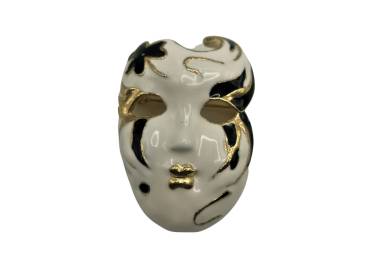Broche visage Pierrot blanc avec dorure noire et or en cuivre