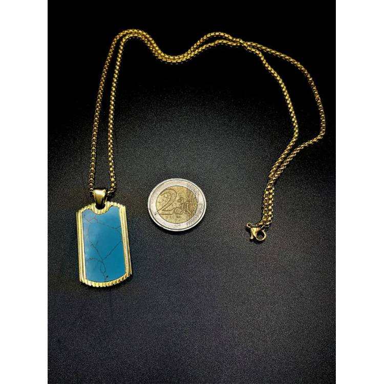 Collier et pendentif en marbre couleur bleu été en acier inoxydable 316L