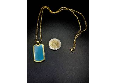 Collier et pendentif en marbre couleur bleu été en acier inoxydable 316L