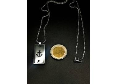 Collier et médaillon couleur argent ancre de bateau noire en acier inoxydable
