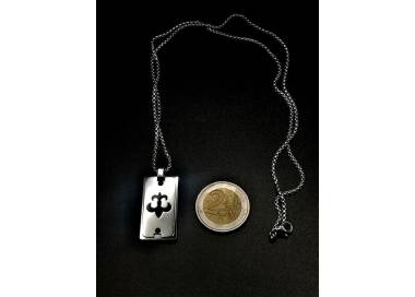 Collier et médaillon couleur argent fleur de lys noire en acier inoxydable