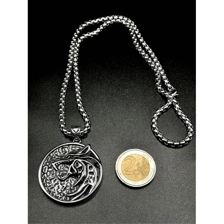 Collier et pendentif tête de loup Alpha viking en acier inoxydable