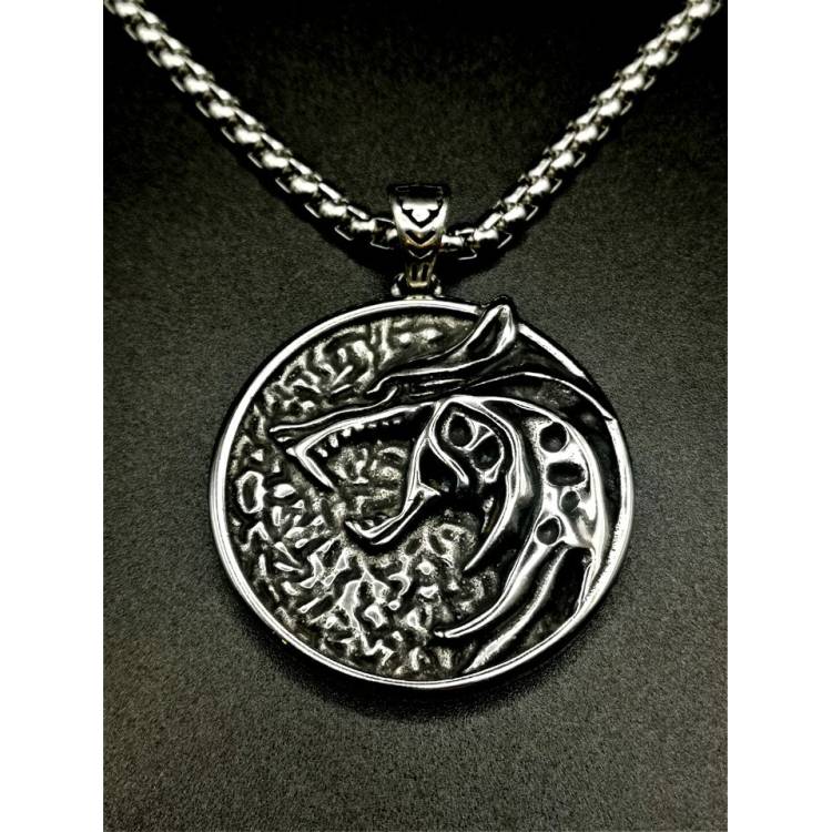 Collier et pendentif tête de loup Alpha viking en acier inoxydable