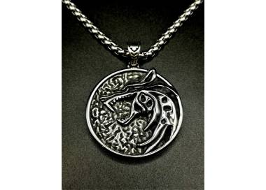 Collier et pendentif tête de loup Alpha viking en acier inoxydable