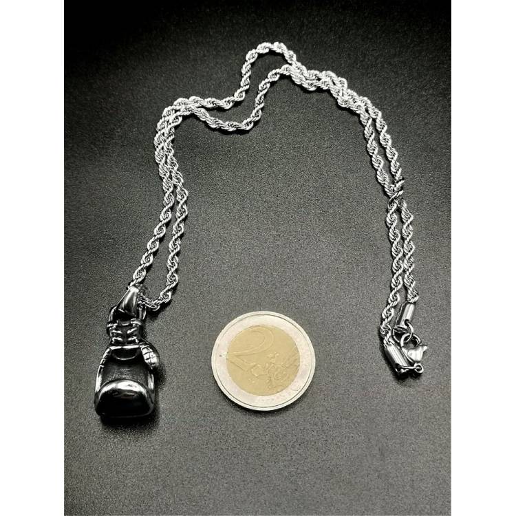 Collier et pendentif Gant de Boxe Rocky couleur argent en acier inoxydable