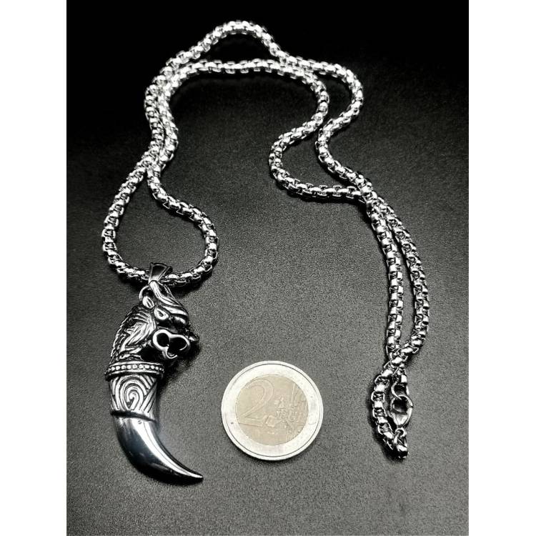 Collier Pendentif Homme Diamday - Lot De 2 (pointe De Flèche/dents De Loup) Acier Inoxydable, Fermoir Homard