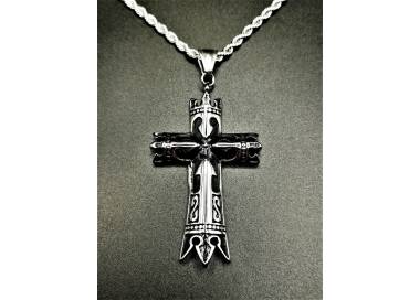 Pendentif et collier croix tribal couleur argent noir en acier inoxydable