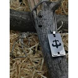 Collier et médaillon couleur argent fleur de lys noire en acier inoxydable