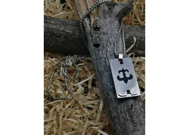 Collier et médaillon couleur argent fleur de lys noire en acier inoxydable