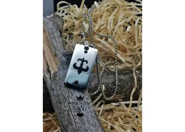 Collier et médaillon couleur argent fleur de lys noire en acier inoxydable