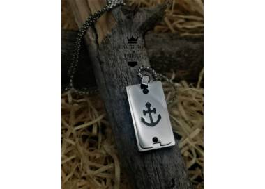 Collier et médaillon couleur argent ancre de bateau noire en acier inoxydable