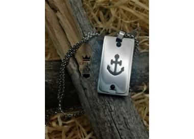 Collier et médaillon couleur argent ancre de bateau noire en acier inoxydable
