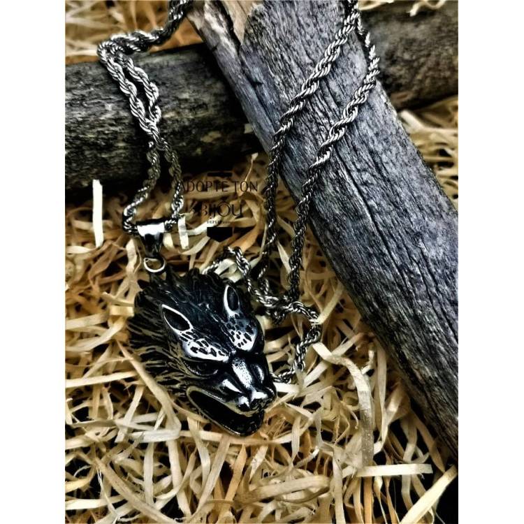 Pendentif Tête De Loup En Acier Inox 3D - Style Western Viking Biker Ref.103 Neuf