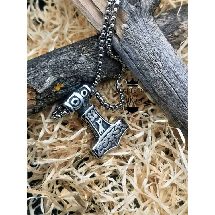 Collier marteau de Thor Celtique couleur argent en acier inoxydable 316L