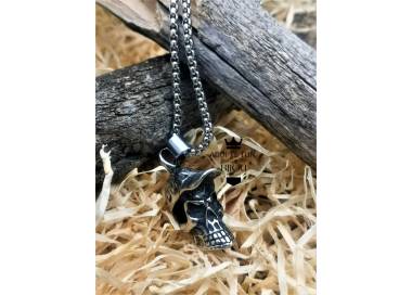 Collier Tetos tête de mort casquette couleur argent en acier inoxydable 316L