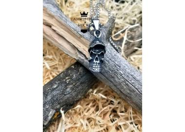 Collier Tetos tête de mort casquette couleur argent en acier inoxydable 316L