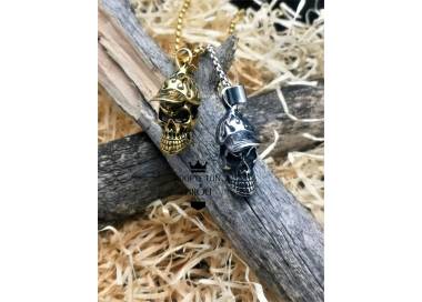 Collier Tetos tête de mort casquette couleur argent en acier inoxydable 316L