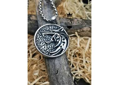 Collier et pendentif tête de loup Alpha viking en acier inoxydable