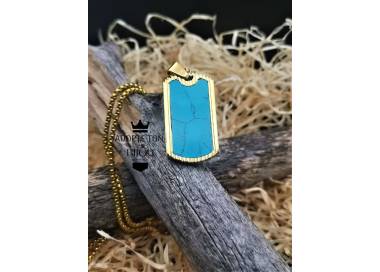 Collier et pendentif en marbre couleur bleu été en acier inoxydable 316L