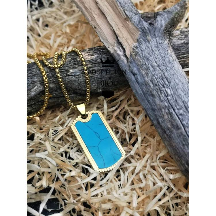 Collier et pendentif en marbre couleur bleu été en acier inoxydable 316L