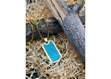 Collier et pendentif en marbre couleur bleu été en acier inoxydable 316L