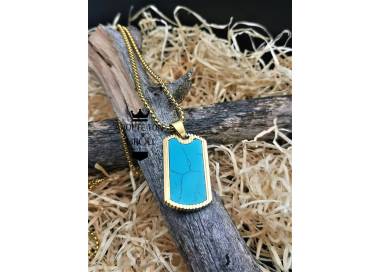 Collier et pendentif en marbre couleur bleu été en acier inoxydable 316L