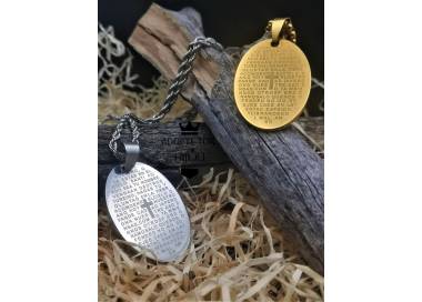 Collier et médaillon prière Notre père couleur or en acier inoxydable