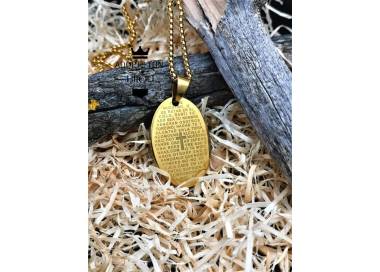 Collier et médaillon prière Notre père couleur or en acier inoxydable