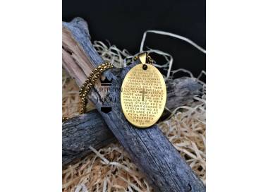Collier et médaillon prière Notre père couleur or en acier inoxydable