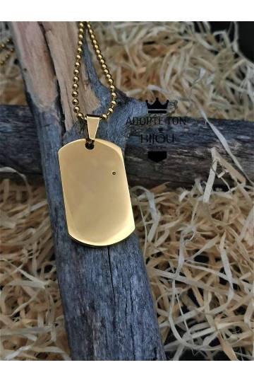 Collier Gijoe plaque militaire couleur or en acier inoxydable 316L homme