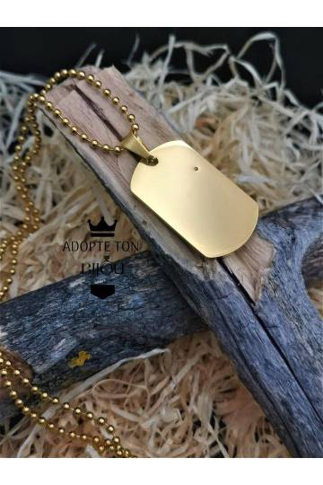 Collier Gijoe plaque militaire couleur or en acier inoxydable 316L homme