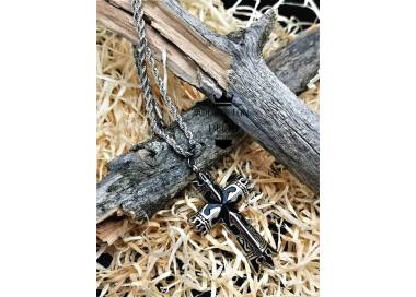Pendentif et collier croix tribal couleur argent noir en acier inoxydable
