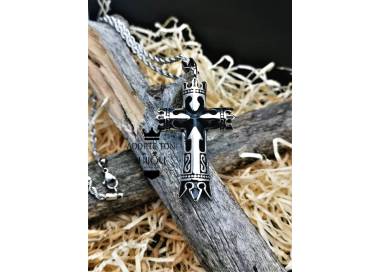 Pendentif et collier croix tribal couleur argent noir en acier inoxydable