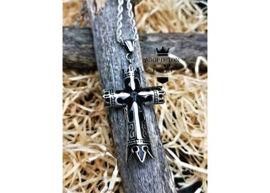 Pendentif et collier croix tribal couleur argent noir en acier inoxydable