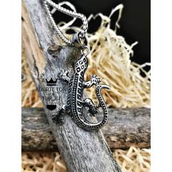 Collier pendentif lézard Gecko couleur argent en acier inoxydable