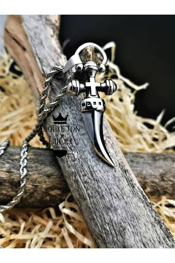 Collier et pendentif dague couleur argent en acier inoxydable