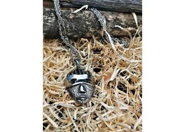 Collier et pendentif masque tribal couleur argent en acier inoxydable