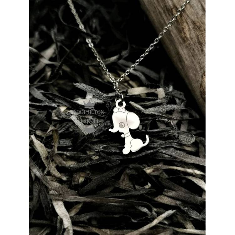Collier tendance chien Snoopy couleur argent en acier inoxydable 316L pour femme