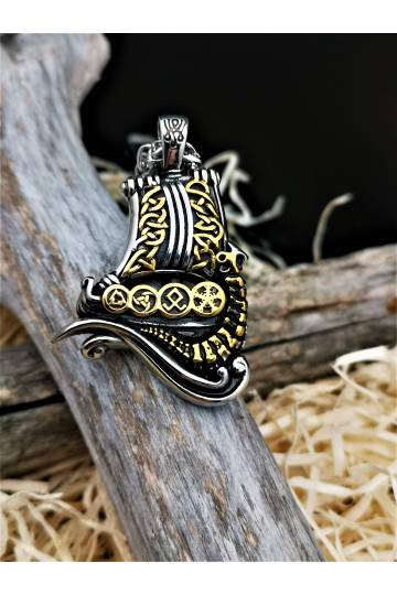 Collier viking bateau Drakkar en acier inoxydable
