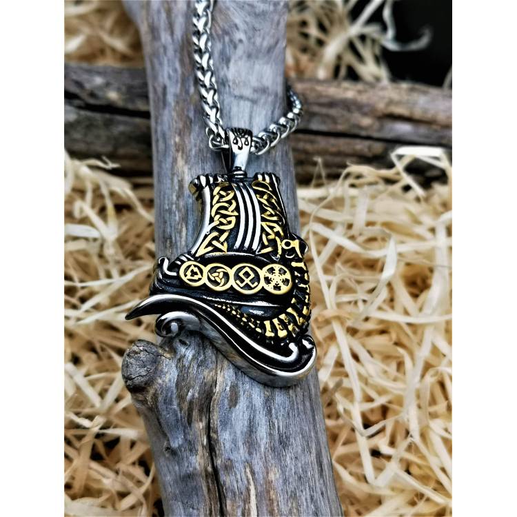 Collier viking bateau Drakkar en acier inoxydable
