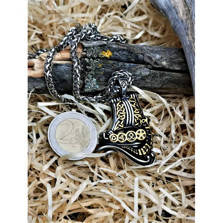 Collier viking bateau Drakkar en acier inoxydable