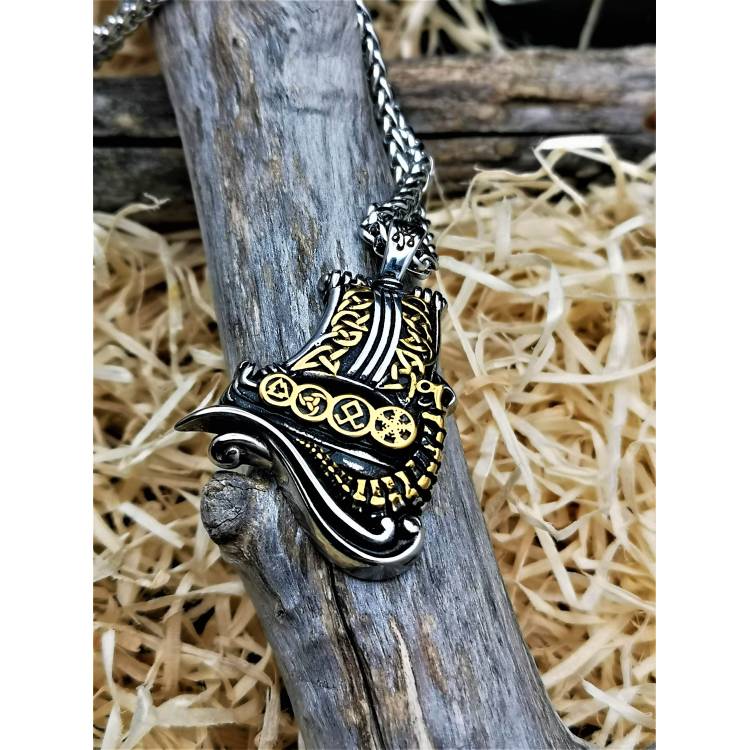 Collier viking bateau Drakkar en acier inoxydable