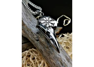 Collier et pendentif viking tête de corbeau en acier inoxydable