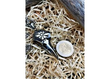 Collier et pendentif viking tête de corbeau en acier inoxydable