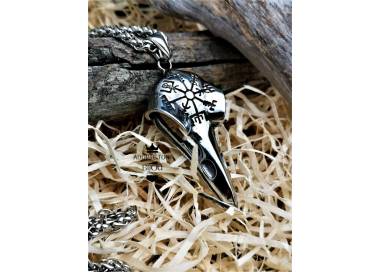 Collier et pendentif viking tête de corbeau en acier inoxydable