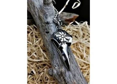 Collier et pendentif viking tête de corbeau en acier inoxydable