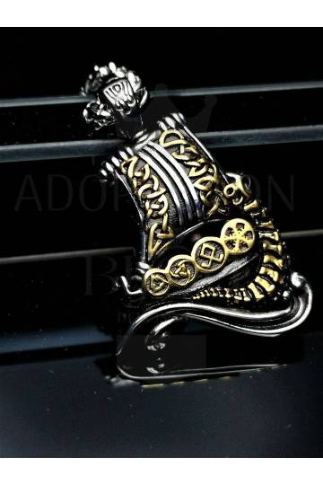 Collier viking bateau Drakkar en acier inoxydable
