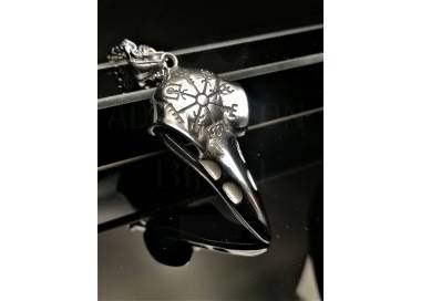 Collier et pendentif viking tête de corbeau en acier inoxydable
