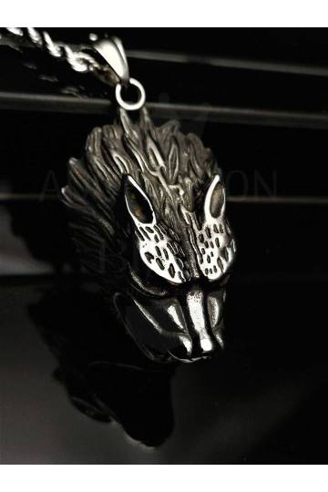 Collier et pendentif tête de loup viking Varg en acier inoxydable